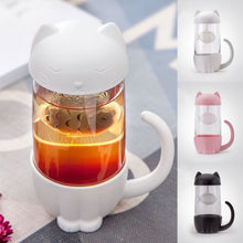 Load image into Gallery viewer, Cute Cat Glass Cup Tea Mug With Fish Infuser Strainer Filter Home Offices
